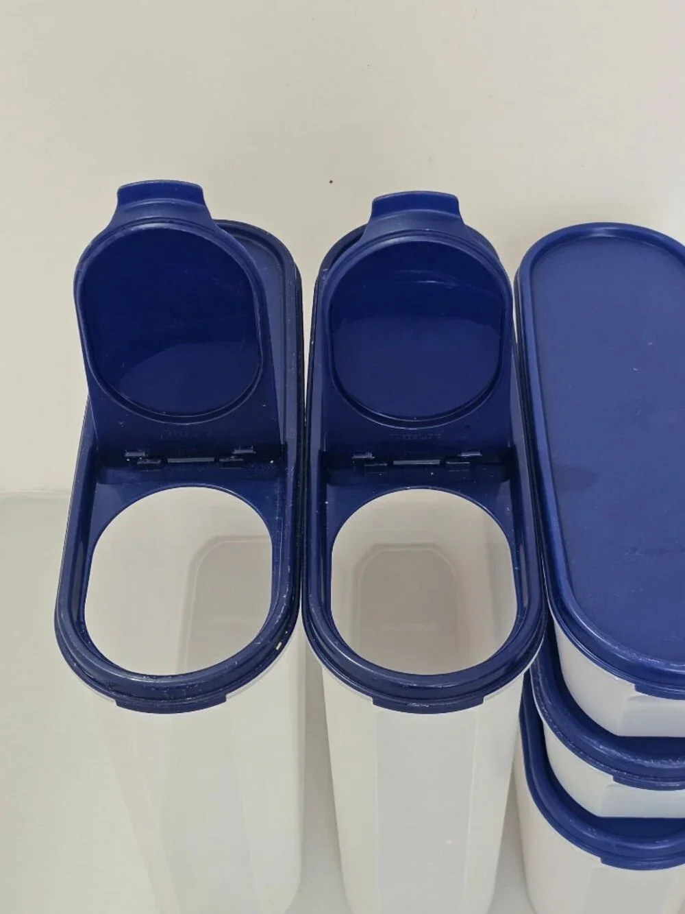 Vintage Tupperware Modular Mates Super Oval Set 5, Dark Blue Lids Stackable Pant